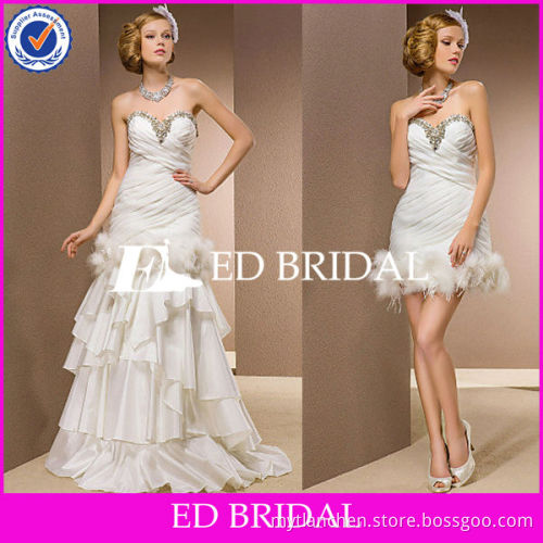 Beaded Sweetheart Neckline Ruched Taffeta Wedding Dresses Removable Skirt